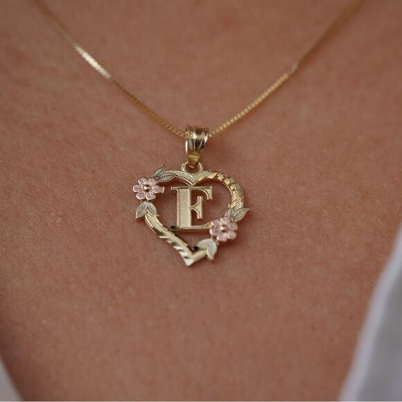 14k solid gold Initial E heart Charm | letter E Charm | Birthday gift | - Picture 1 of 6